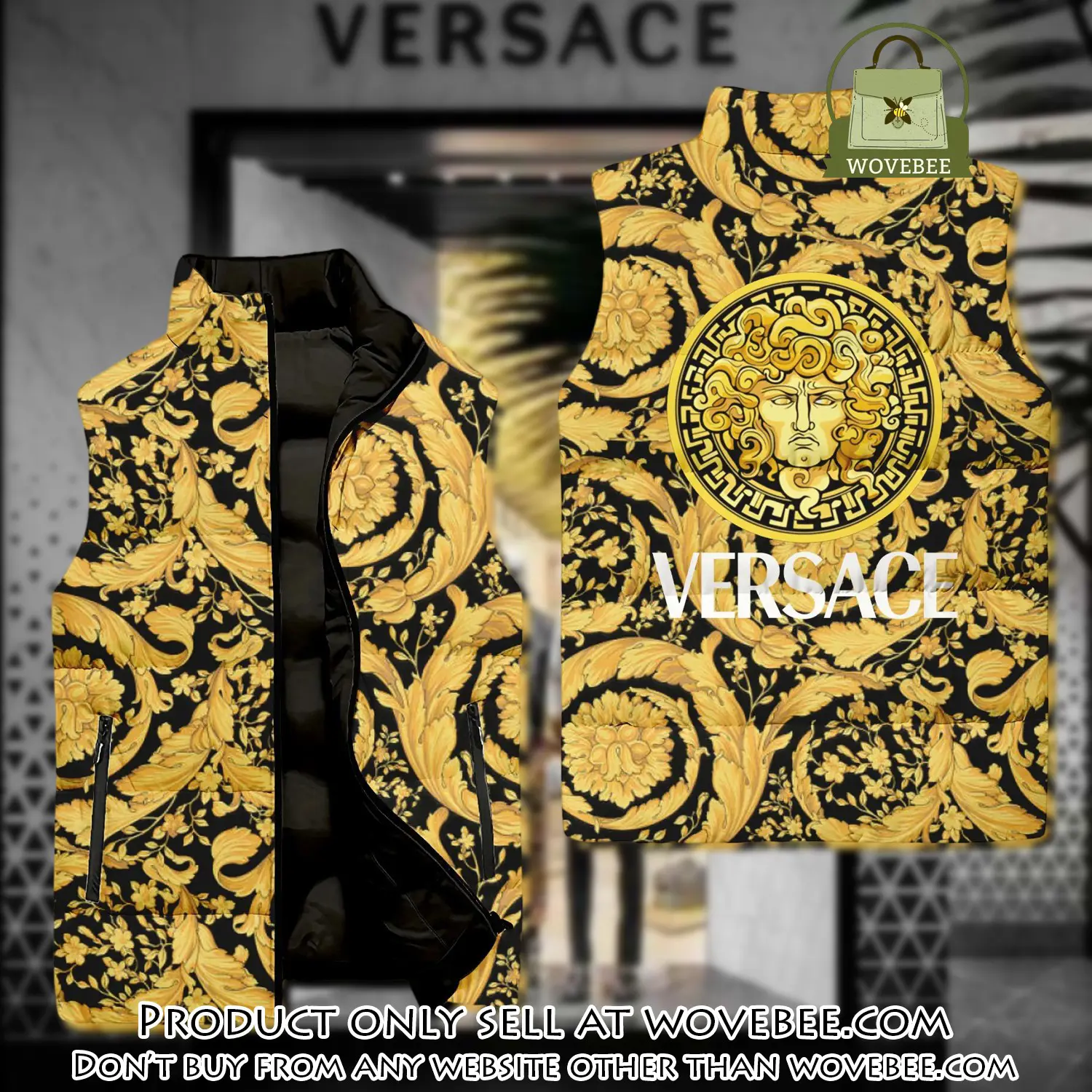 Versace yellow black logo type 02 luxury brand 3d sleeveless down jacket wvb1056556
